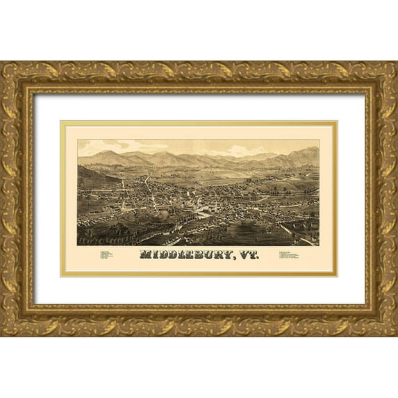 Burleigh 14x9 Gold Ornate Wood Framed with Double Matting Museum Art Print Titled - Middlebury Vermont - Burleigh 1886