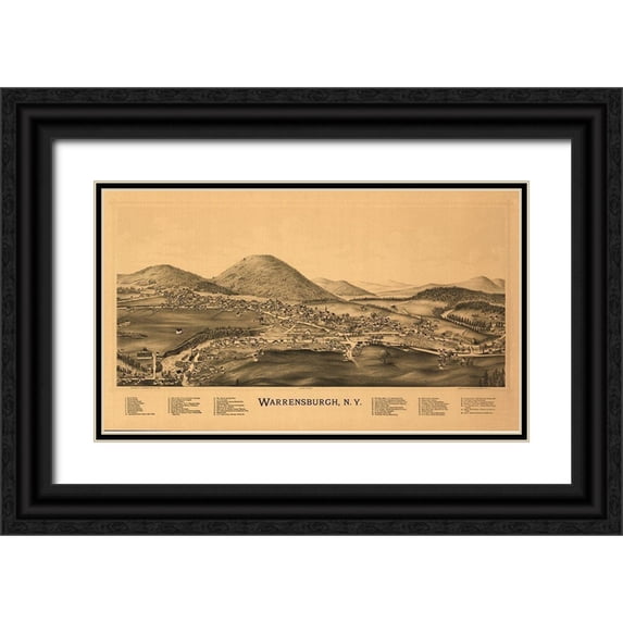 Burleigh 18x12 Black Ornate Wood Framed with Double Matting Museum Art Print Titled - Warrensburg New York - Burleigh 1891