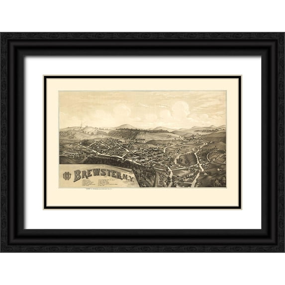 Burleigh 18x13 Black Ornate Wood Framed with Double Matting Museum Art Print Titled - Brewster New York - Burleigh 1887