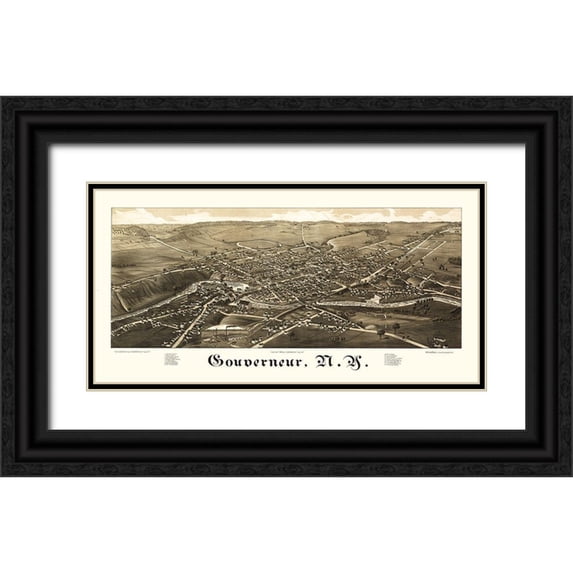 Burleigh 24x14 Black Ornate Wood Framed with Double Matting Museum Art Print Titled - Gouverneur New York - Burleigh 1885