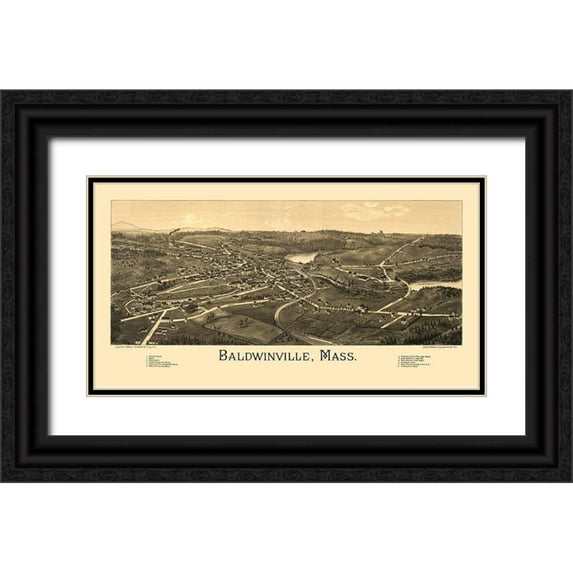 Burleigh 24x15 Black Ornate Wood Framed with Double Matting Museum Art Print Titled - Baldwinville Massachusetts - Burleigh 1886