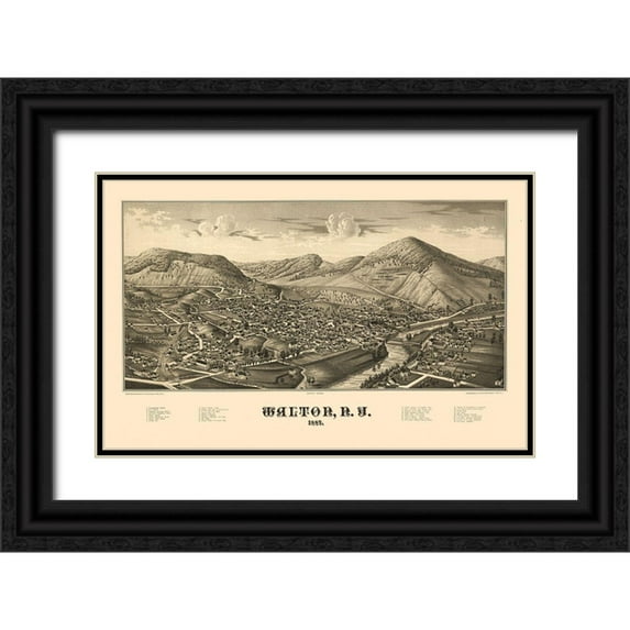 Burleigh 24x17 Black Ornate Wood Framed with Double Matting Museum Art Print Titled - Walton New York - Burleigh 1887