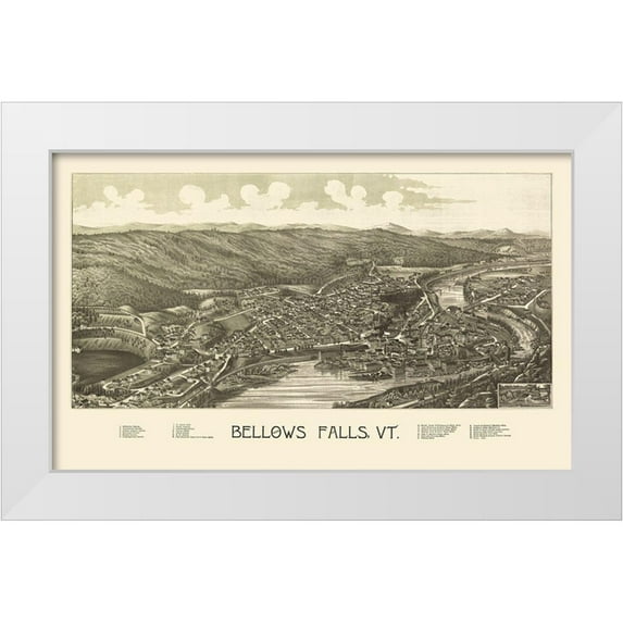 Burleigh 32x21 White Modern Wood Framed Museum Art Print Titled - Bellows Falls Vermont - Burleigh 1886