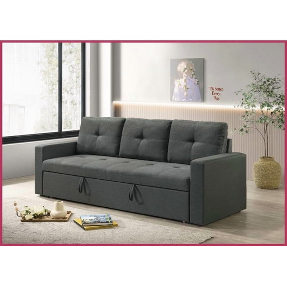 Burleigh Modern Dark Gray Fabric Sleeper Sofa – 83.5”W Tufted Design for Small Spaces