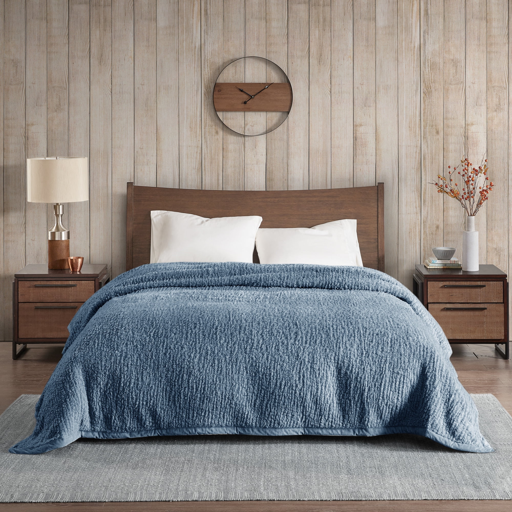 Full Blue Fleece Reversible Winter Blanket