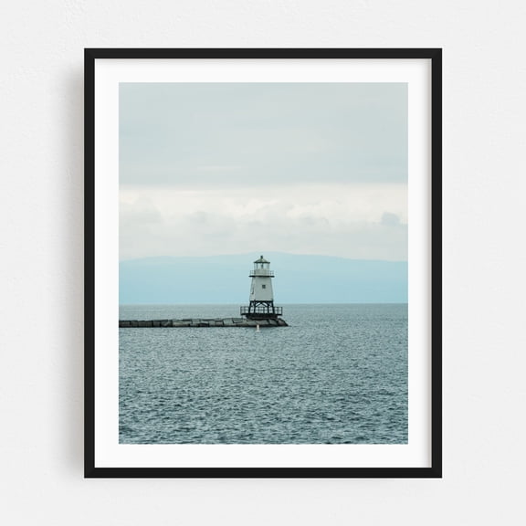 Burlington Breakwater North Lighthouse 02 - Burlington Vermont Photography Lighthouse Coast Ocean Minimalist Scenic Landscape Black Framed Wall Art Print 8 x 10 inches
