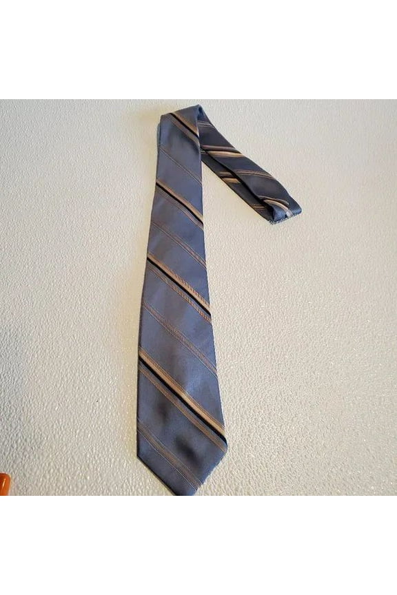 Mens Blue & Gold Striped Silk Tie