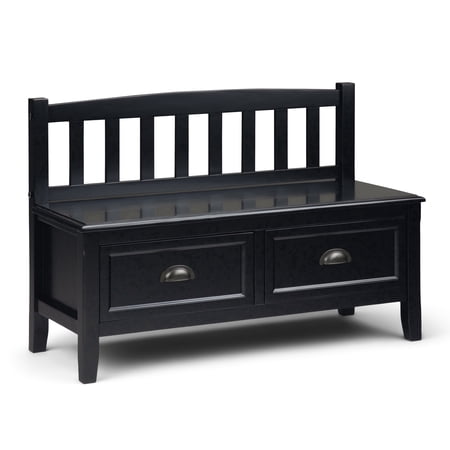 Simpli Home Burlington 42 inch Wide Solid Wood Entryway Storage Bench with Drawers in Black