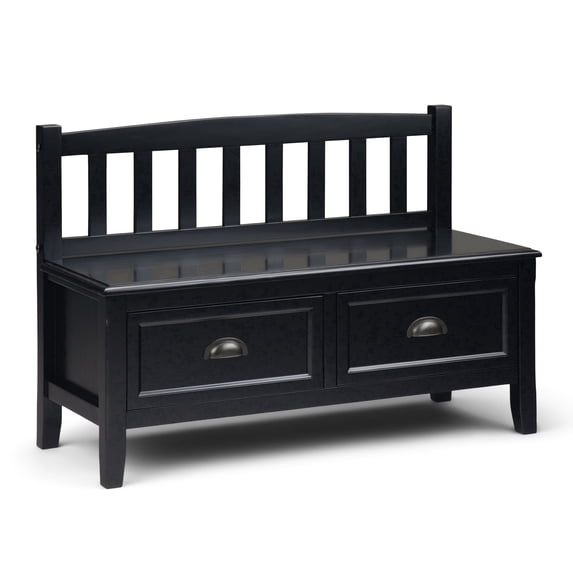Simpli Home Burlington 42 inch Wide Solid Wood Entryway Storage Bench with Drawers in Black