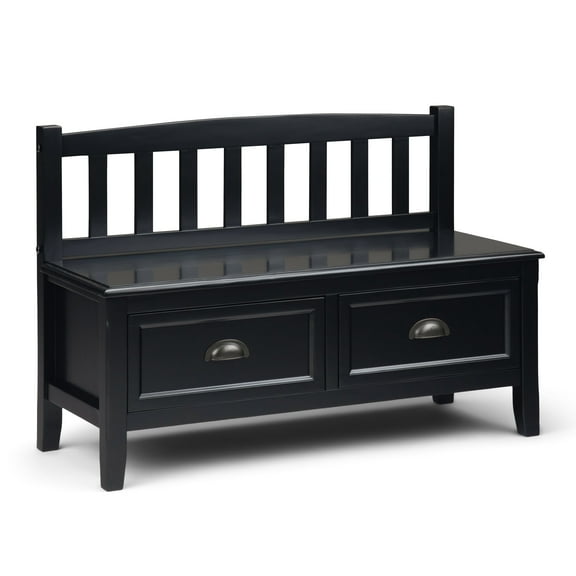 Simpli Home Burlington SOLID WOOD 42 inch Wide Transitional Entryway Storage Bench with Drawers in Black