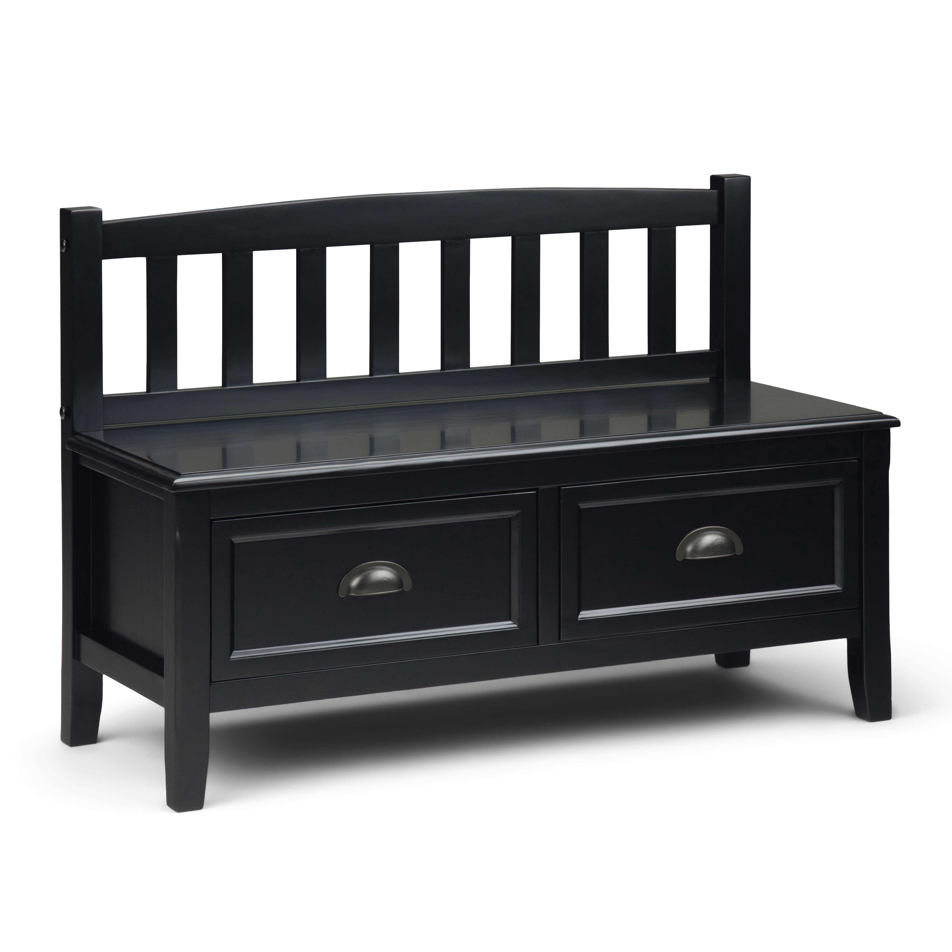 Black Solid Wood Entryway Bench with Storage Drawers