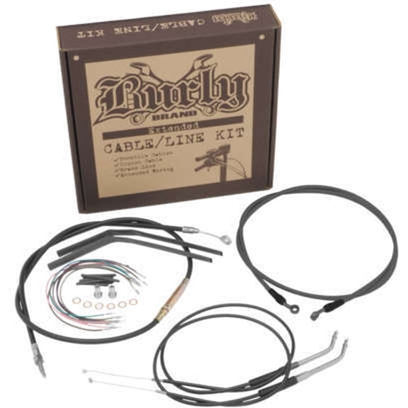 Burly Brand Black 12" Ape Hanger Cable & Brake Line Kit for Harley FXD 1996-2005 - Clutch, Throttle & Braided Steel Brake Line (B30-1033)