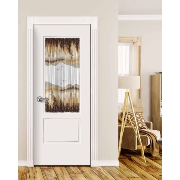 Burly Wood Trees Blackout Door Curtains for French, Glass,Front, Back, Patio Door, Forest Mountain Birds Retro Watercolor Thermal Insulated Rod Pocket Window Curtain Drapes With Tiebacks 25"x40"