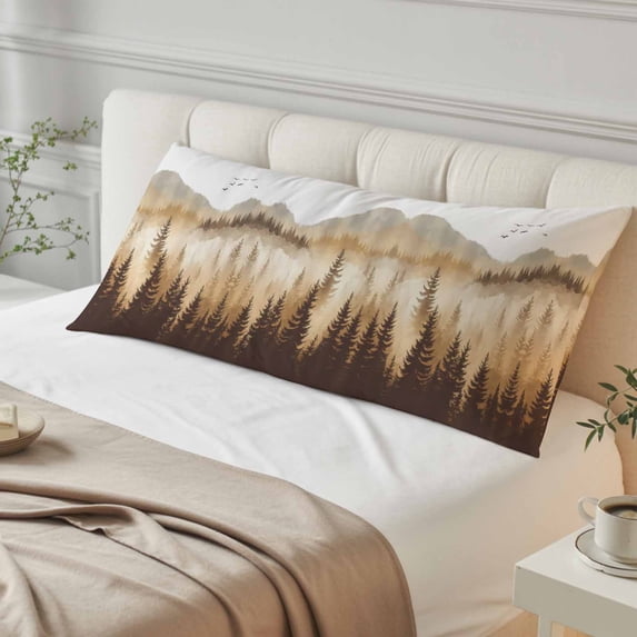 Burly Wood Trees Body Pillow Cover, Pillowcase Protectors with Zipper, Breathable Decorative Throw Pillow Case Cover, Forest Mountain Birds Retro Watercolor Pillow Shams for Couch Sofa 20x54Inch