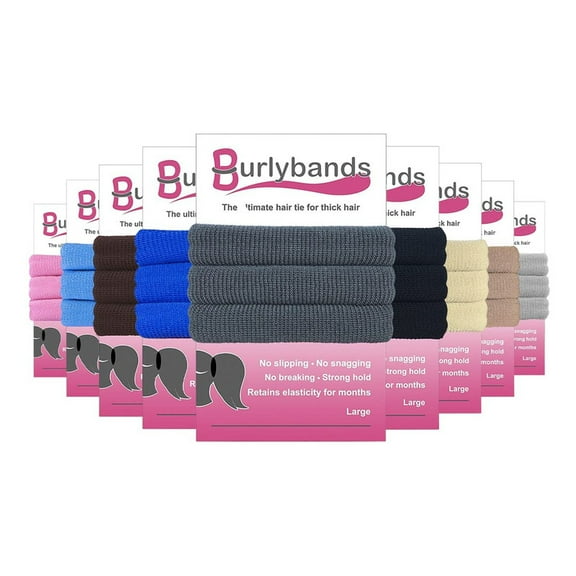 Burlybands Large Hair Ties for Thick Heavy or Curly Hair. No Slip No Damage Seamless Ponytail Holders Scrunchies Sports Thick Hair Ties - Hair Bands - Curly Hair Accessories (Dk Gray 3 Pcs)