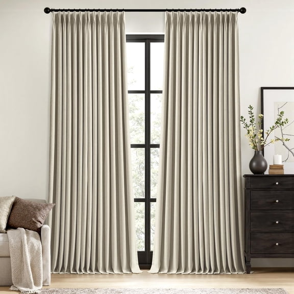 Burlywood Birch Pinch Pleated 100% Blackout Linen Curtains for Bedroom, Room Darkening Memory Trained Window Curtains 84 inches Long for Living Room, Black Out Pleat Drapes, 2 Panels