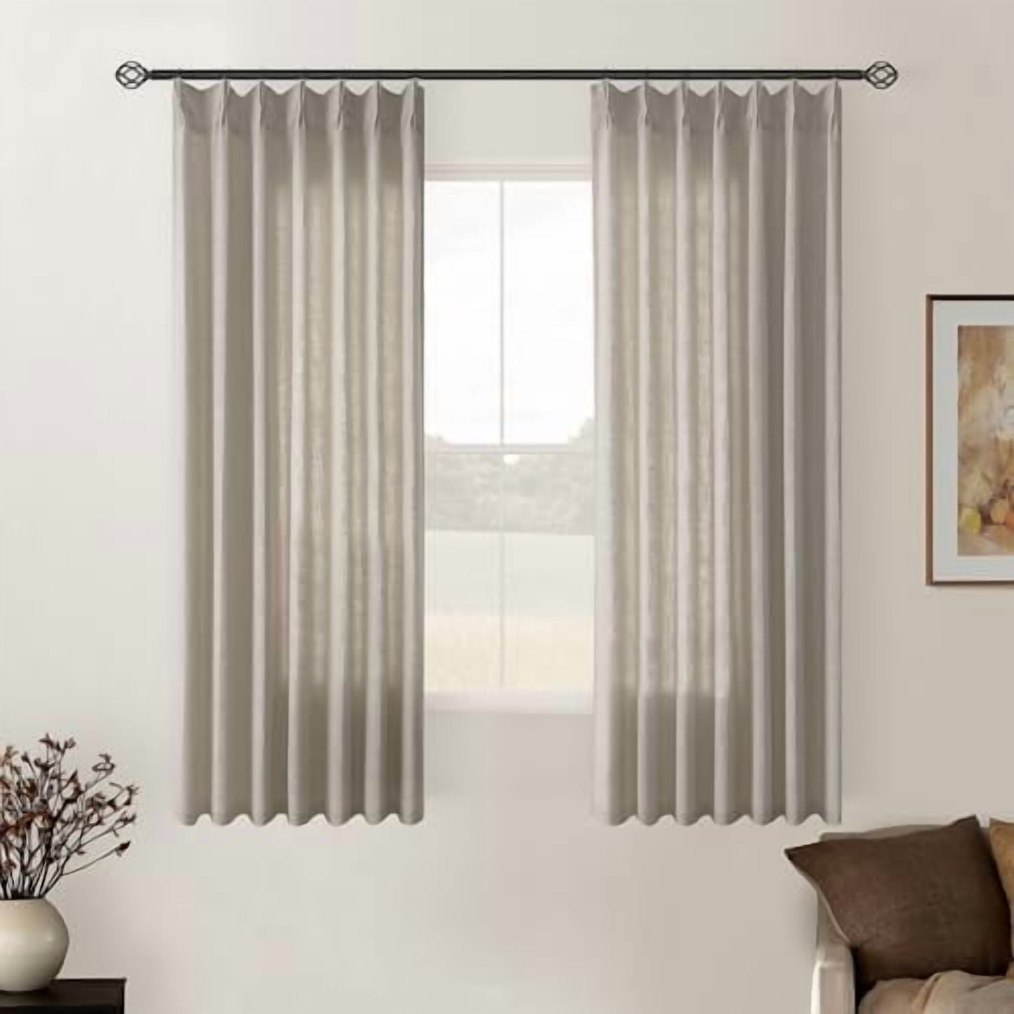Burlywood Birch Pinch Pleated Linen Curtains 2 Panels for Living Room ...