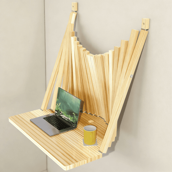 Burlywood Solid Wood Wall Folding Table (Small) - Wall Mounted Fold Down Laundry Desk, Drop Leaf Foldable Desk for Office Kitchen Small Space