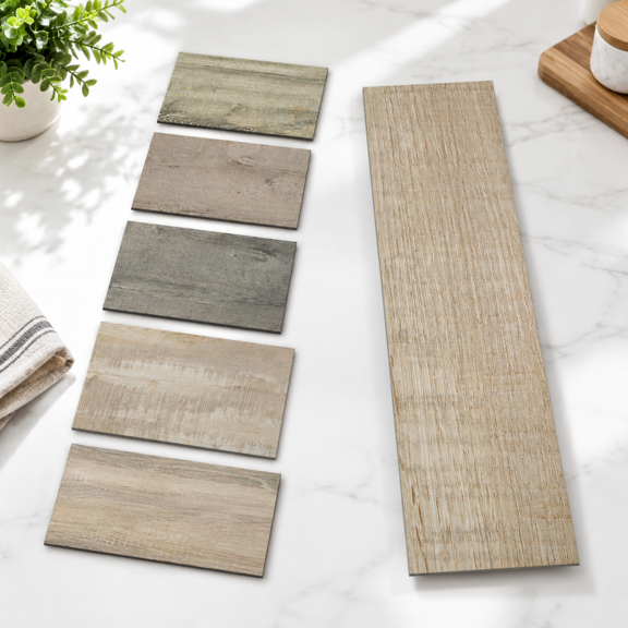 Burlywood Weathered 24 Pieces Peel and Stick Vinyl Wall Tiles, Faux Reclaimed Barn Subway Style