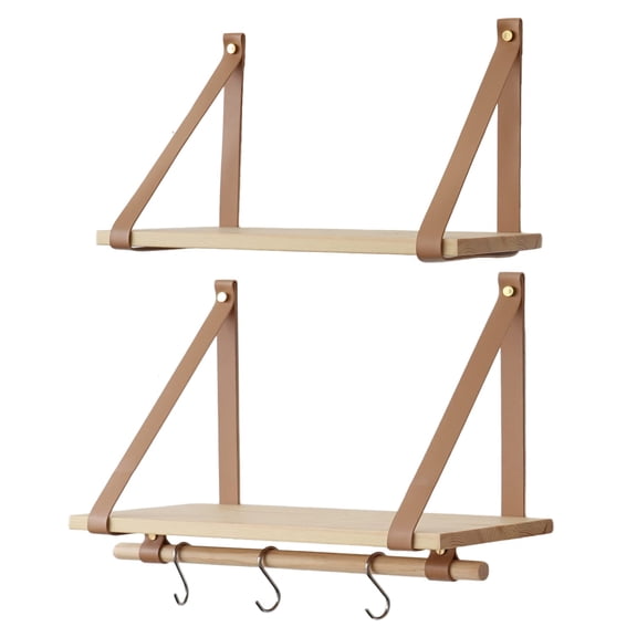 Burlywood Wood Floating Shelves Set of 2 Multifunctional Storage for Home Spaces