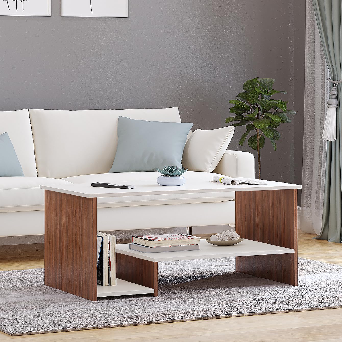 Burlyworth Aster Coffee Table Portable Wooden Centre Table with Storage ...