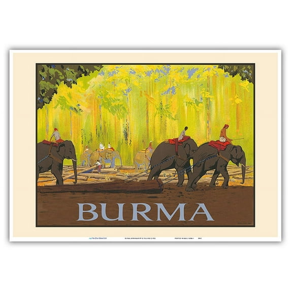 Burma Myanmar - Elephants- British Empire Exhibition 1925 - Vintage Travel Poster by R. Pulling c.1922 - Master Art Print 10in x 14in