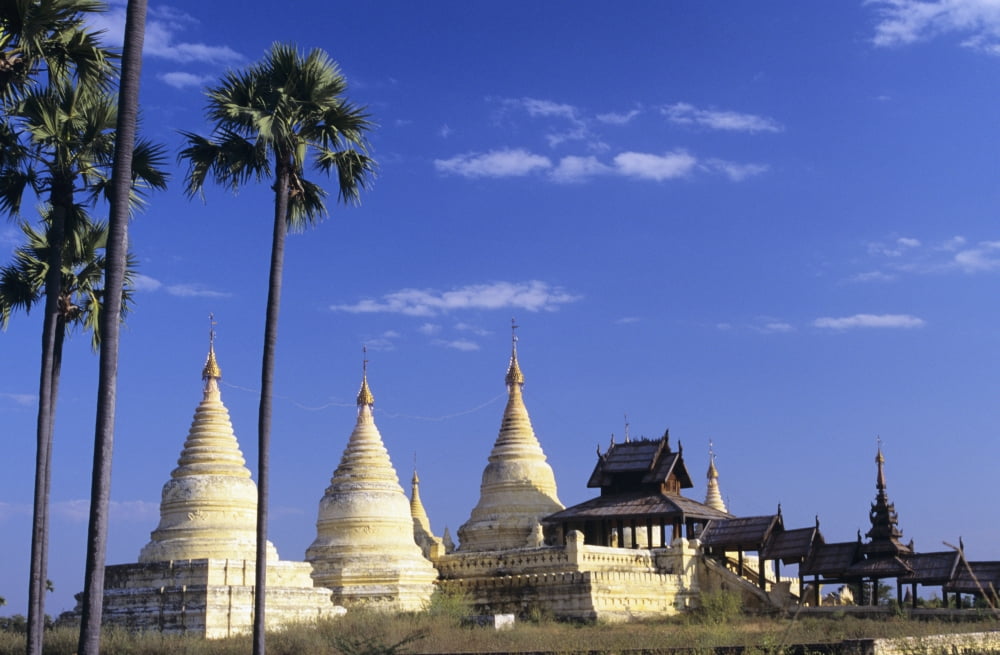 Burma (Myanmar) White minochanthar pagodas Bagan Canvas Art - Richard Maschmeyer Design Pics (17 x 11)