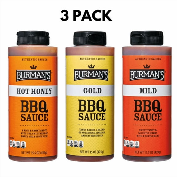 Burma's BBQ Sauce Hot Honey, Gold and Mild, Variety 3 Pack