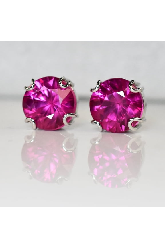 Burmese CERTIFIED Natural Pink Round Ruby 42.30 Ct Earring Pair Free Delivery