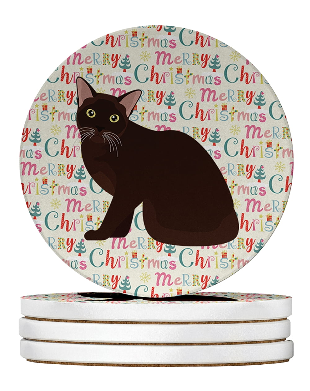 Burmese Cat Christmas Large Sandstone Coasters Pack of 4 4 in x 4 in
