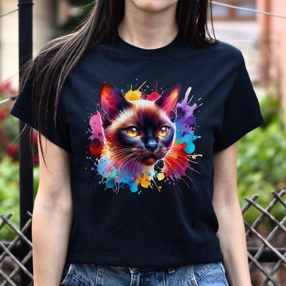 Burmese Cat Color Splash Unisex T-Shirt Black Navy Dark Heather ...