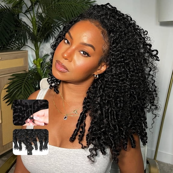 Burmese Curly 3 In 1 Half Wig Human Hair 16 inch Glueless Drawstring Human Hair Wigs 180% Density No Lace Clip In Half Wig for Women