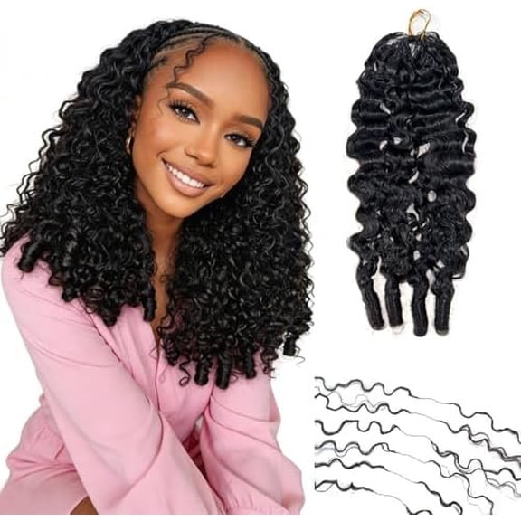 Burmese Curly Crochet Human Hair Extensions 18 Inch  1 Pack | Pre-Separated Crochet Hair with Miracle Knots,  Layers,  to Install, Time-Saving Style,  Black, 50g