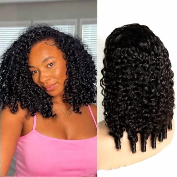 Burmese Curly Half Wig Human Hair 250 Density 3 In 1 Seamless Flip Over Half Wigs Beginner Friendly Glueless Wear and Go Curly Wig Human Hair Drawstring Headband Wig for Women 18Inch