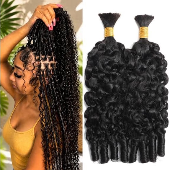 Burmese Curly Human Braiding Hair for Boho Braids 16 Inch 120g Bulk Human Hair for Braiding Knotless 16A Double Drawn 3C4A Remy Hair Extensions Black 2 /Pack No Weft