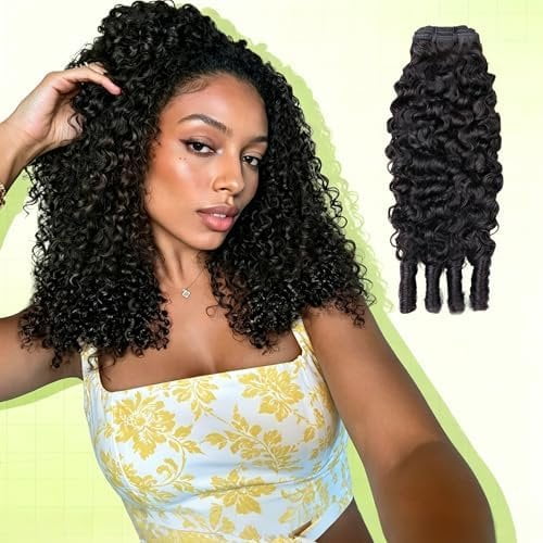 Burmese Curly Human Hair 14 Inch 1 Unprocessed Quick Weave 3C4A Water Wave with Spiral Curly End Real Human Hair Extensions for Woman Black