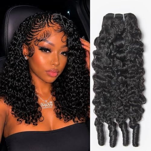 Burmese Curly  Human Hair 16 Inches  Unprocessed Virgin Remy 3C4A Quick Weave Human Hair Extensions 12A Water Wave with Spiral End  for Women Double Weft  Black