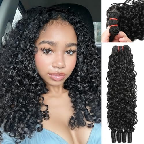 Burmese Curly  Human Hair Water Wave 3C4A Spiral Curly End Quick Weave Hair Bundle in Hair Extension  Black (Burmese Curly  Human Hair, 16 Inch)
