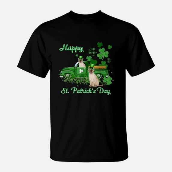 Burmese Riding Green Truck St Patricks Day Cat Lovers Gift TShirt
