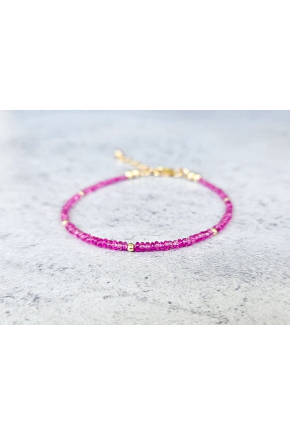 Burmese Ruby 2mm Rondelle Shape Faceted Cut Beads 7 inch adjustable Gold Plated Clasp Bracelet for men, women, unisex. Link Chain Stacking Bracelet.|LINK_01745