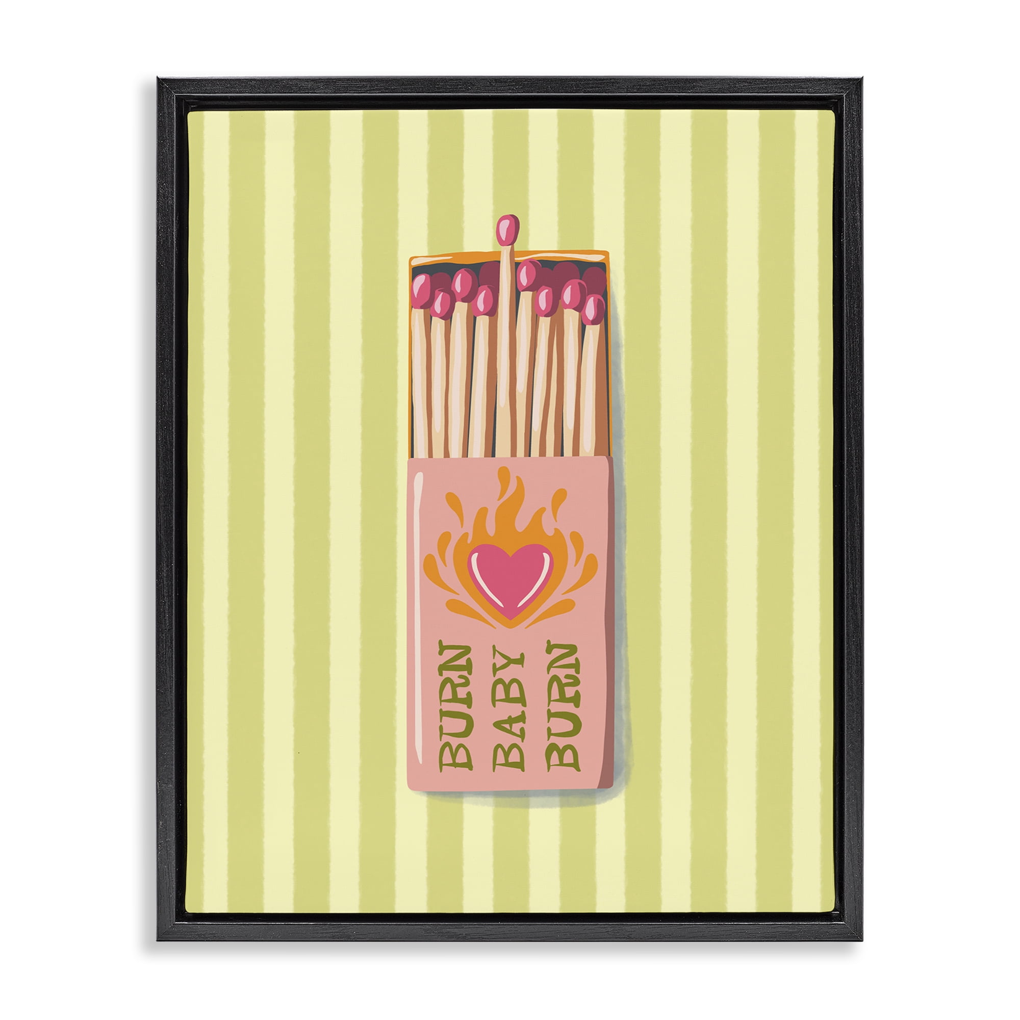 Burn Baby Matches Black Framed Floater Canvas Wall Art, design by Elyse Anastacia