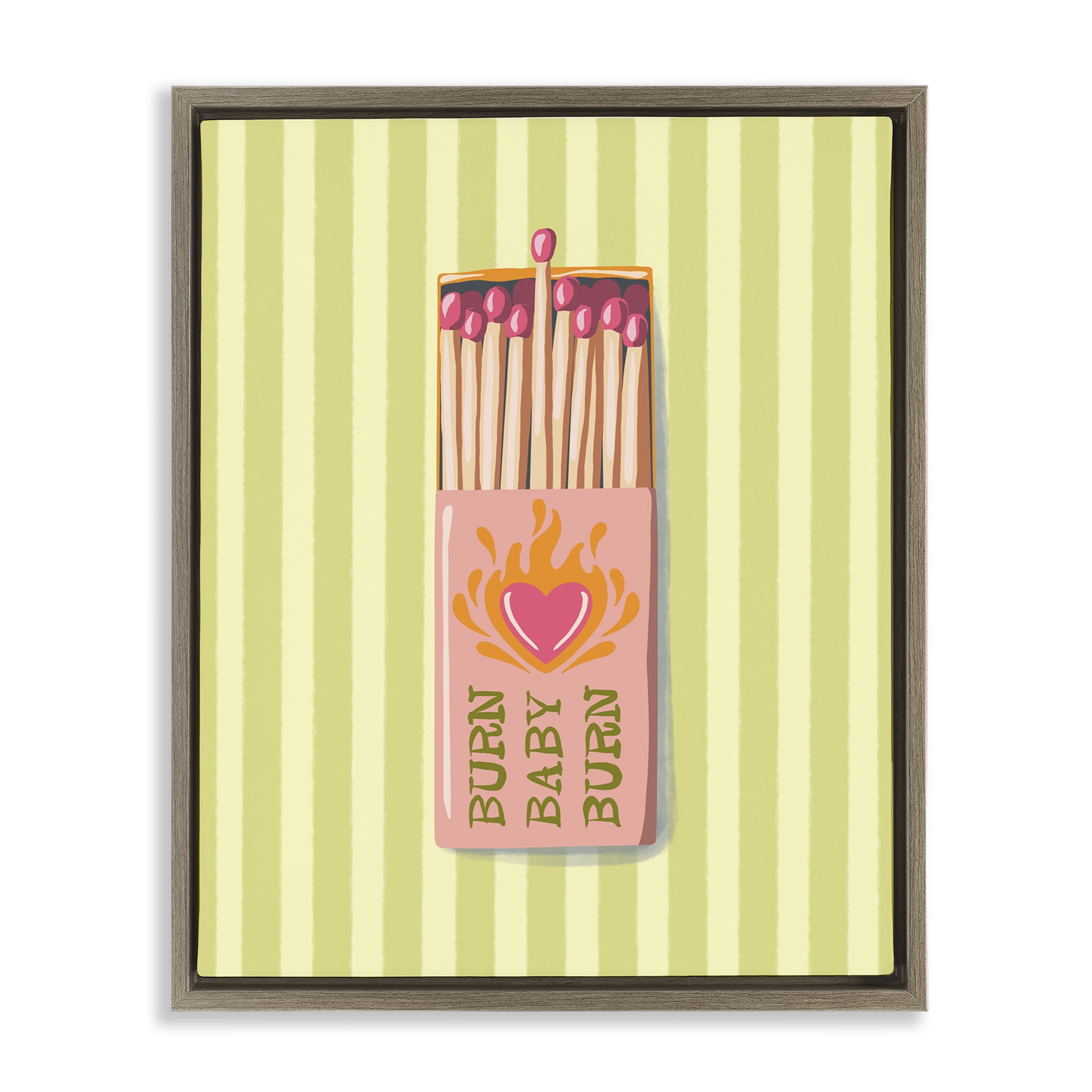 Burn Baby Matches Brown Framed Floater Canvas Wall Art, design by Elyse Anastacia