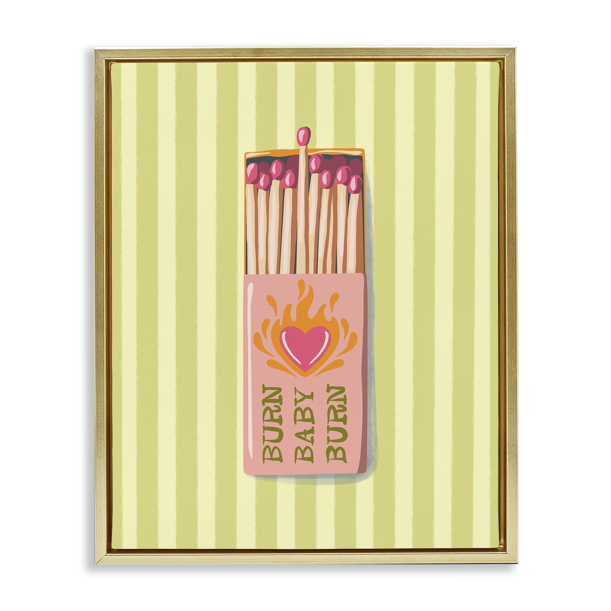 Burn Baby Matches Gold Framed Floater Canvas Wall Art, design by Elyse Anastacia