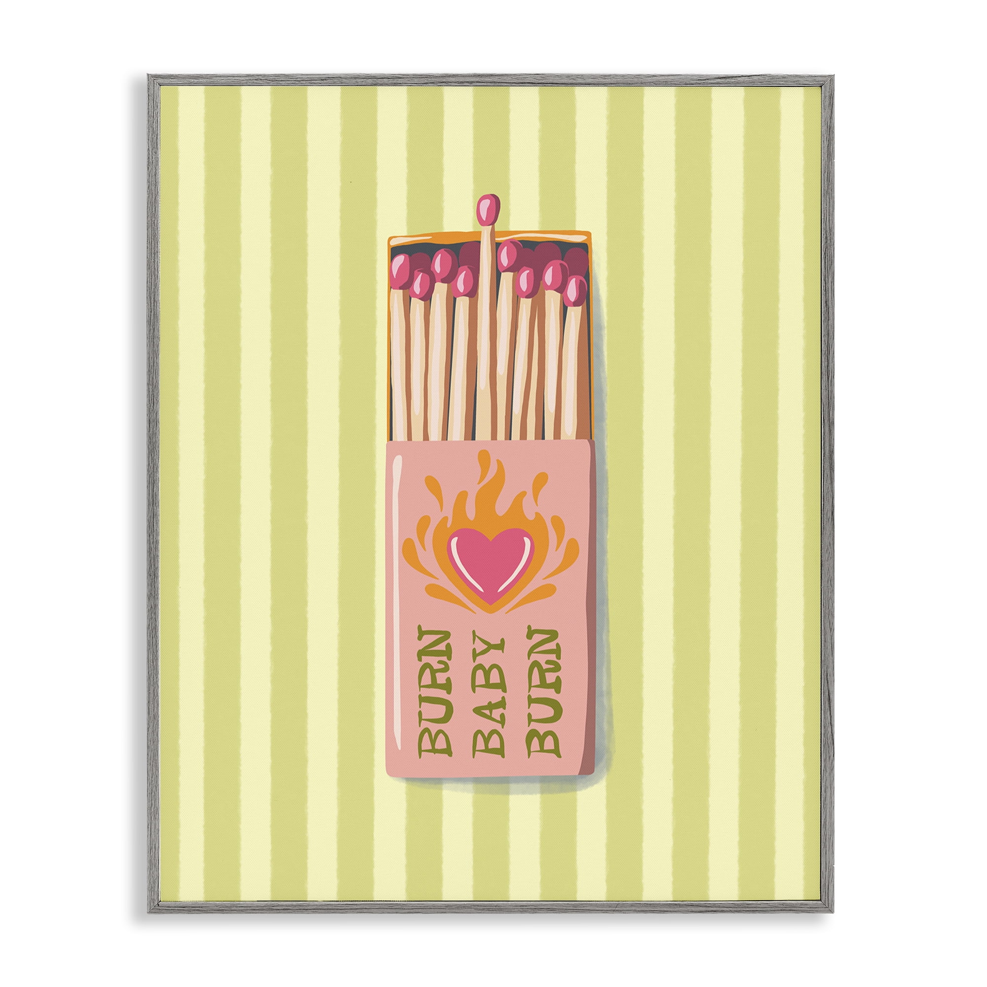 Burn Baby Matches Gray Framed Giclee Art, design by Elyse Anastacia