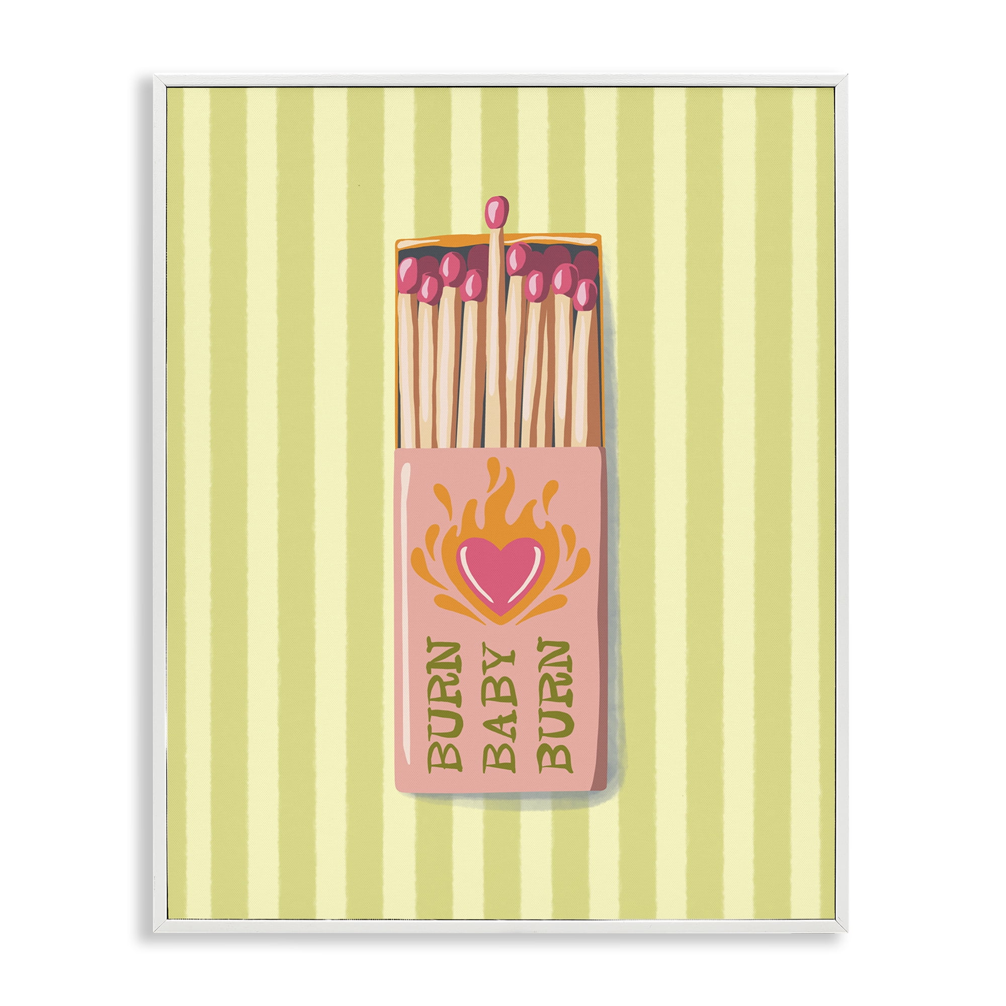 Burn Baby Matches White Framed Giclee Art, design by Elyse Anastacia