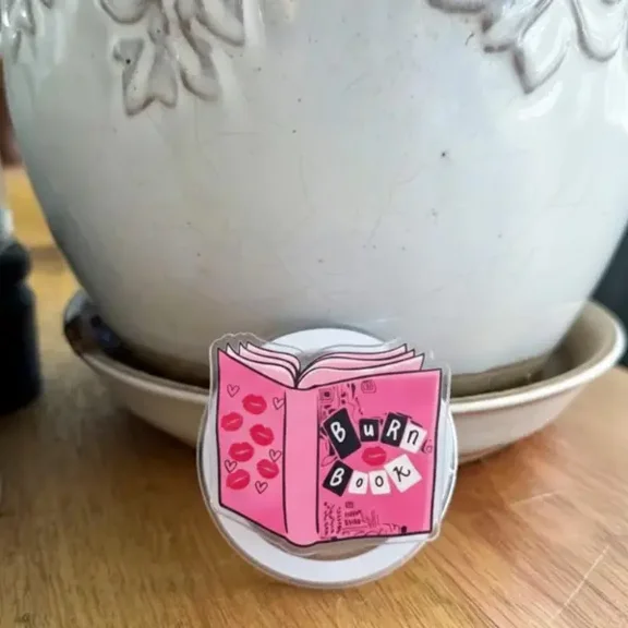 Burn Book Sticker Phone Grip, Y2K Retro Pink Accessories