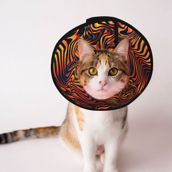 Burn Curved Line Fire Soft Pet Recovery Collar for Cats Small Dogs, Protective Elizabeth Collar for Post-Surgery, Anti-Lick & Anti-Scratch