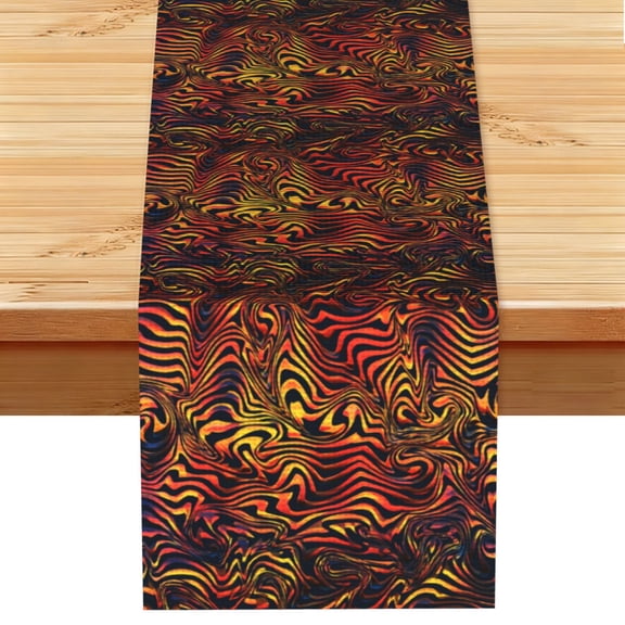 Burn Curved Line Fire Table Runner 13x72 Inch for Dining Table Kitchen Wedding Party Decor Fireplace Mantle