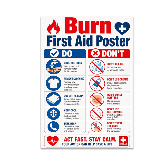 Burn First Aid Poster - Home Safety Enthusiast - 13x19 Poster Print