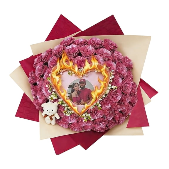 Burn Glitter Roses Bouquet Burn Heart With Message Photo DIY Glitter Bouquet Everlasting Shiny Red Rose Bouquet Anniversary Engagement Wedding Easter St. Patrick's Day Wreath Pink One Size